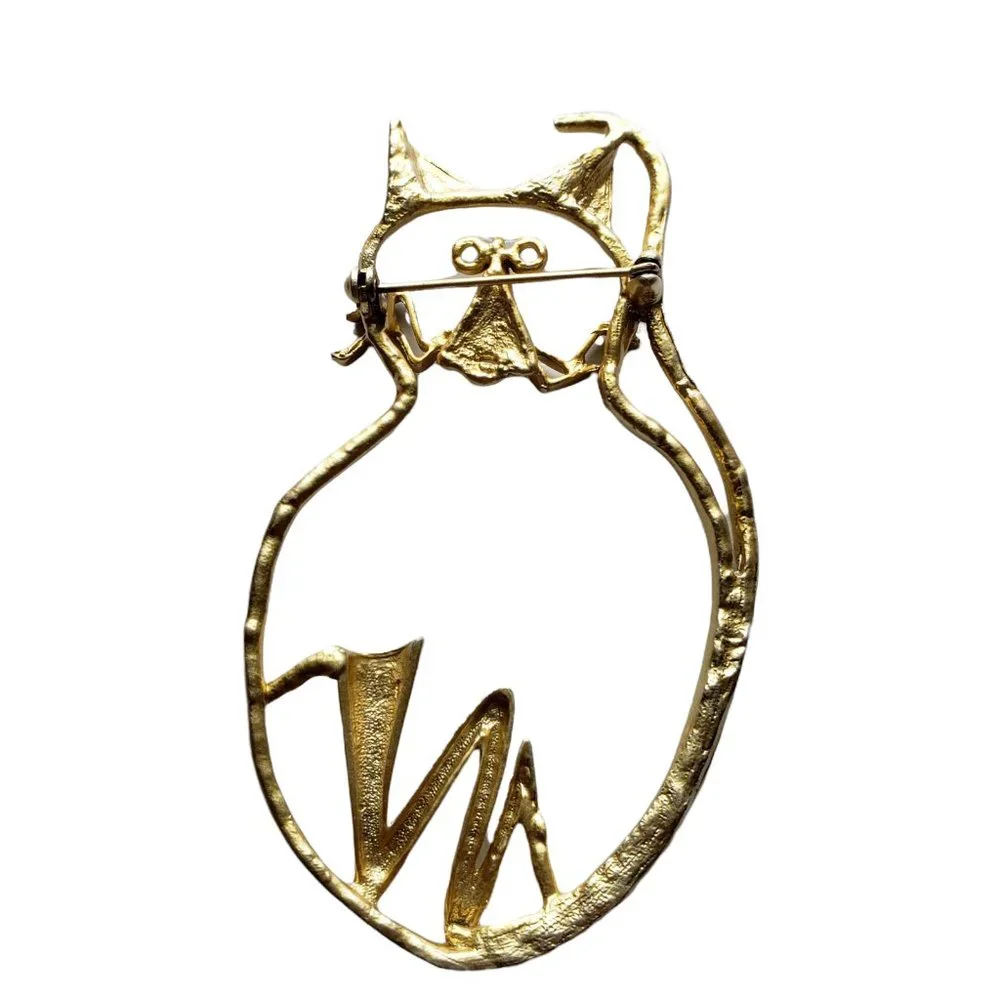Vintage Big Fat Cat Gold Tone Brooch Outline - Picture 5 of 5